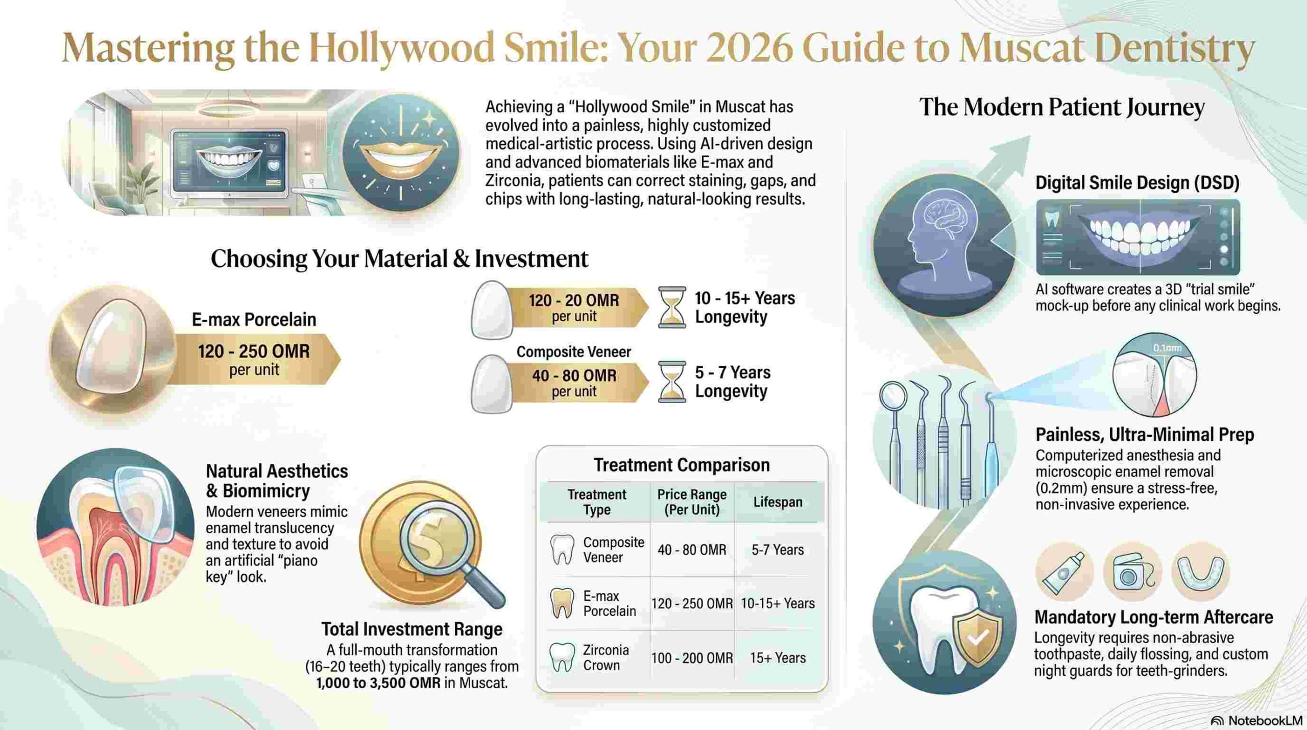 Comprehensive Guide to Hollywood Smiles Cost & Process in Muscat Infographic