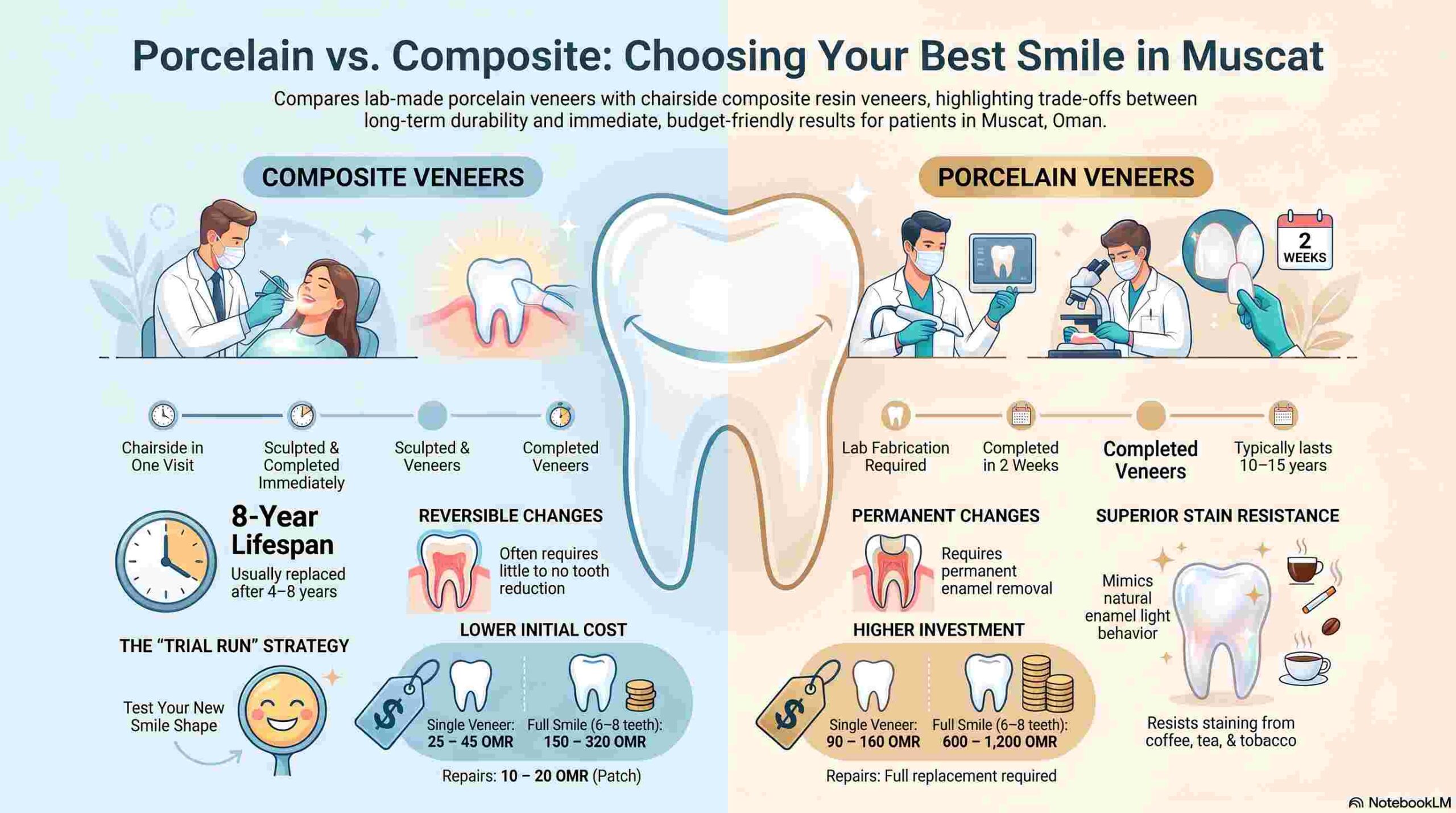 Comparing porcelain and composite dental veneers side by side